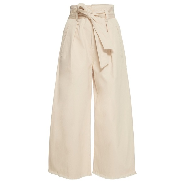 Isabel Marant Etoile Wide Leg Cropped Belted Tie-Waist Beige Khaki Odea Pants - Picture 1 of 7